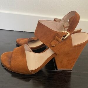 Stuart Weitzman Suede Heel Buckle Sandals